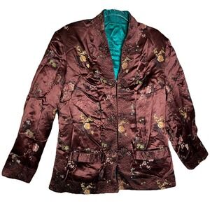 Floarts Shanghai Satin Brown/Teal Reversible Brocade Jacket Womens Size XL